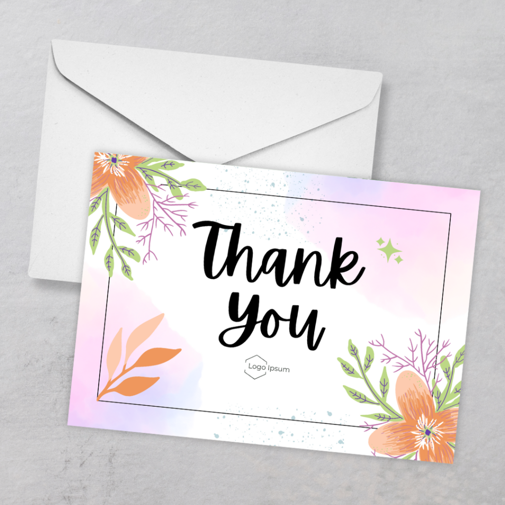 Greeting Card Template (Landscape) - Thank You - Pink Flowers - CarePRINT